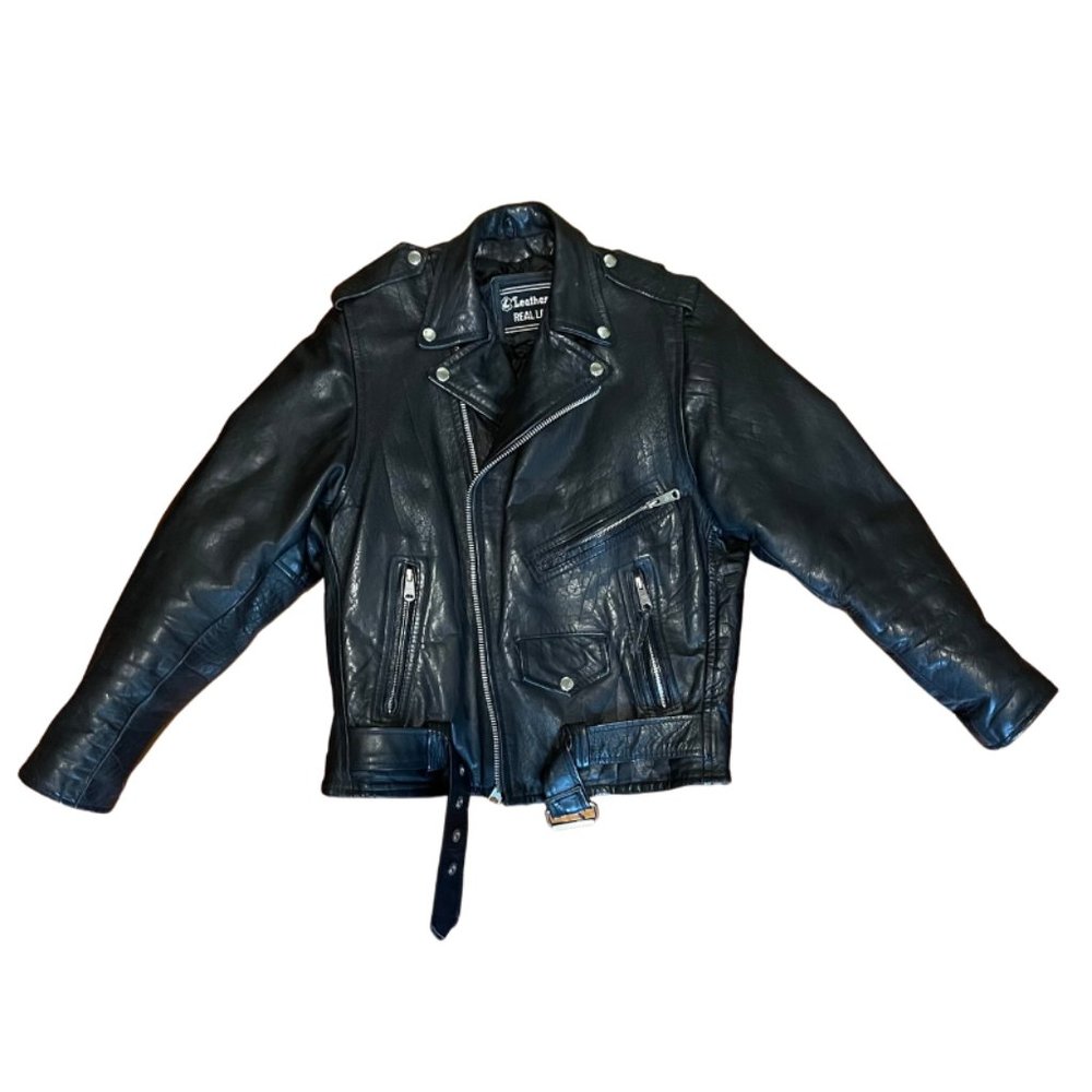 Rare Find Vintage L Leather Men 80s Motorcycle Genuine Leather Jacket